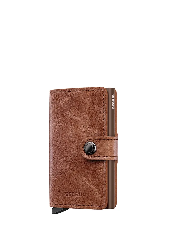 Tarjetero metálico Secrid _tarjetero_miniwallet_vintage_cognac_brown con diseño compacto